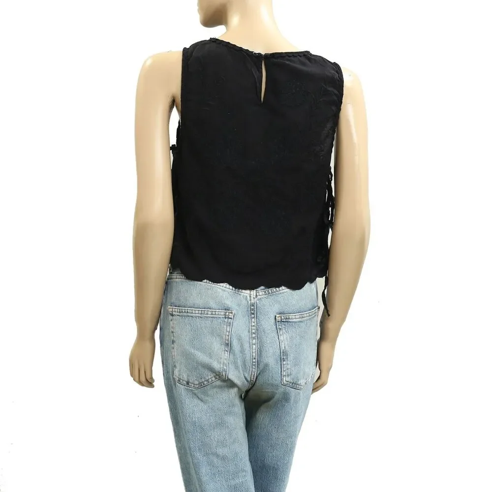 Free People Faded Gardens Tank Cropped Top Floral Embroidered Cotton XL 288563